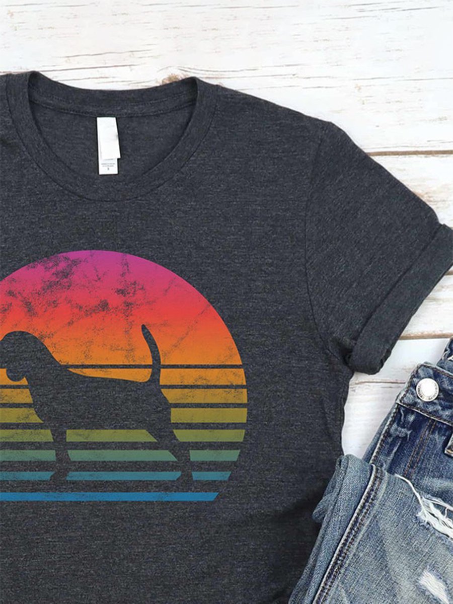 Puppy Shadow Rainbow Semi-circular PrinT-Shirt