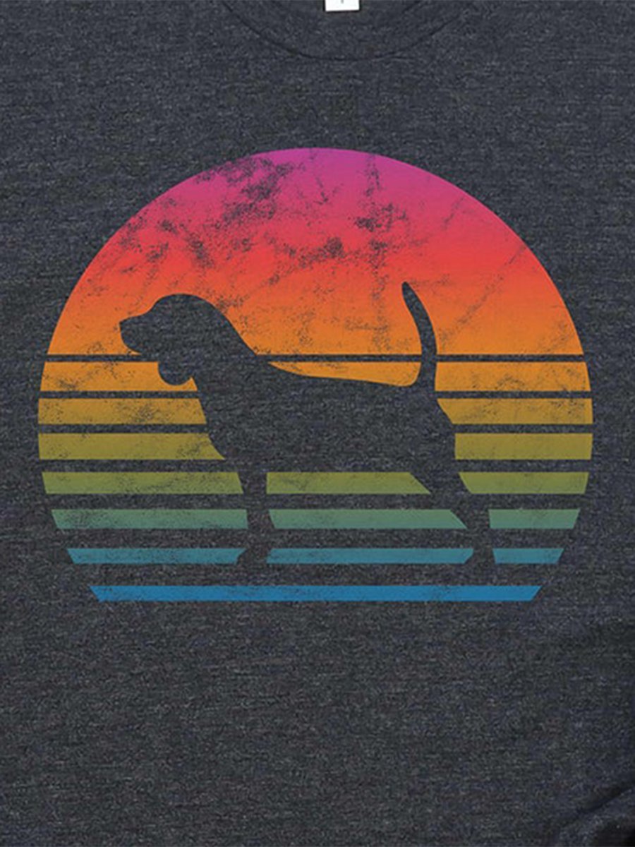 Puppy Shadow Rainbow Semi-circular PrinT-Shirt