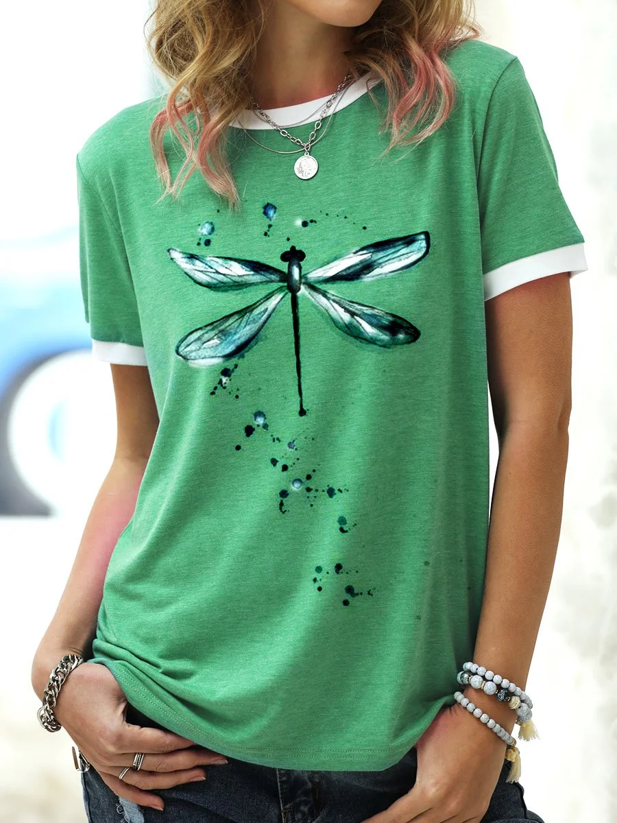Dragonfly Animal T-Shirt Women Summer Tee Top