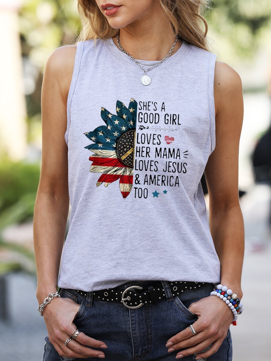 She’s A Good Girl Loves Her Mama Love Jesus And Amrican Too America Sunflower Tank Top