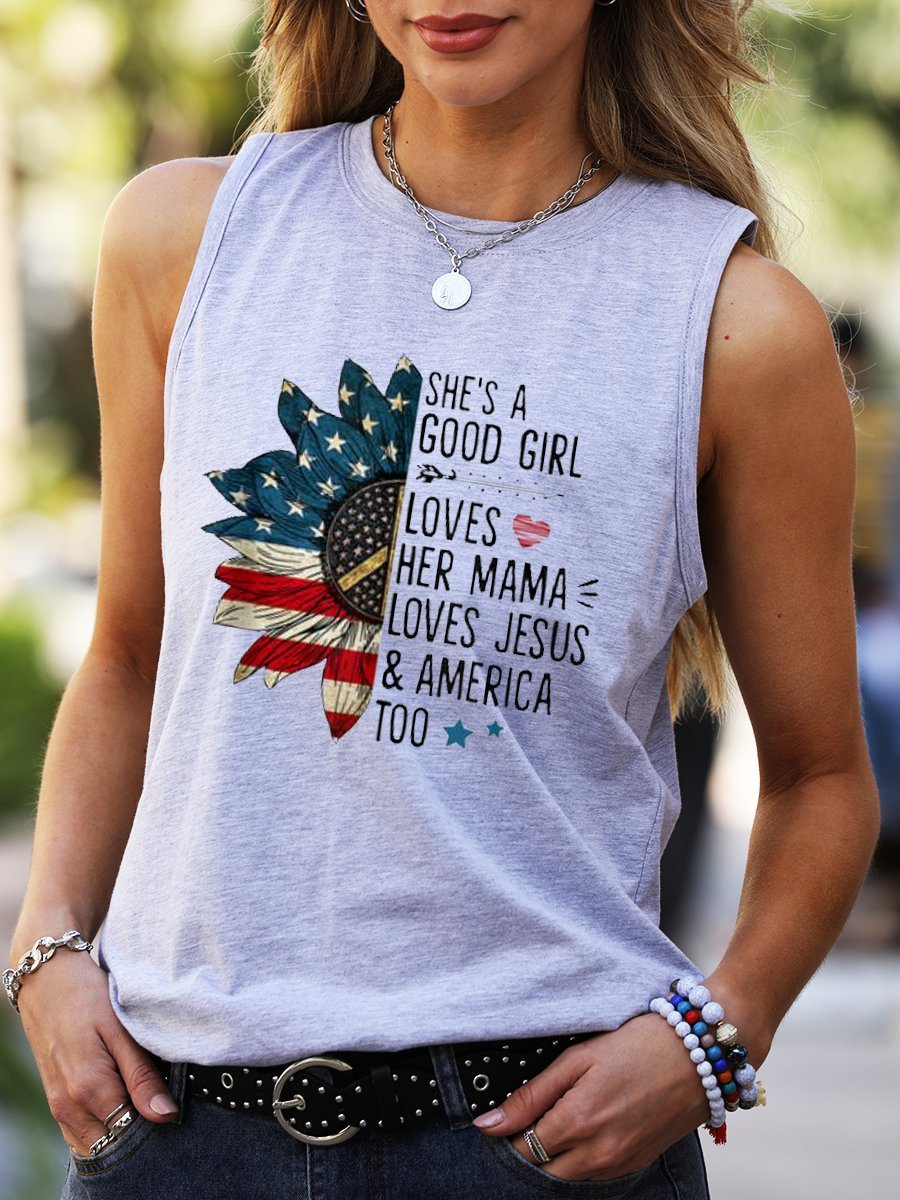 She’s A Good Girl Loves Her Mama Love Jesus And Amrican Too America Sunflower Tank Top