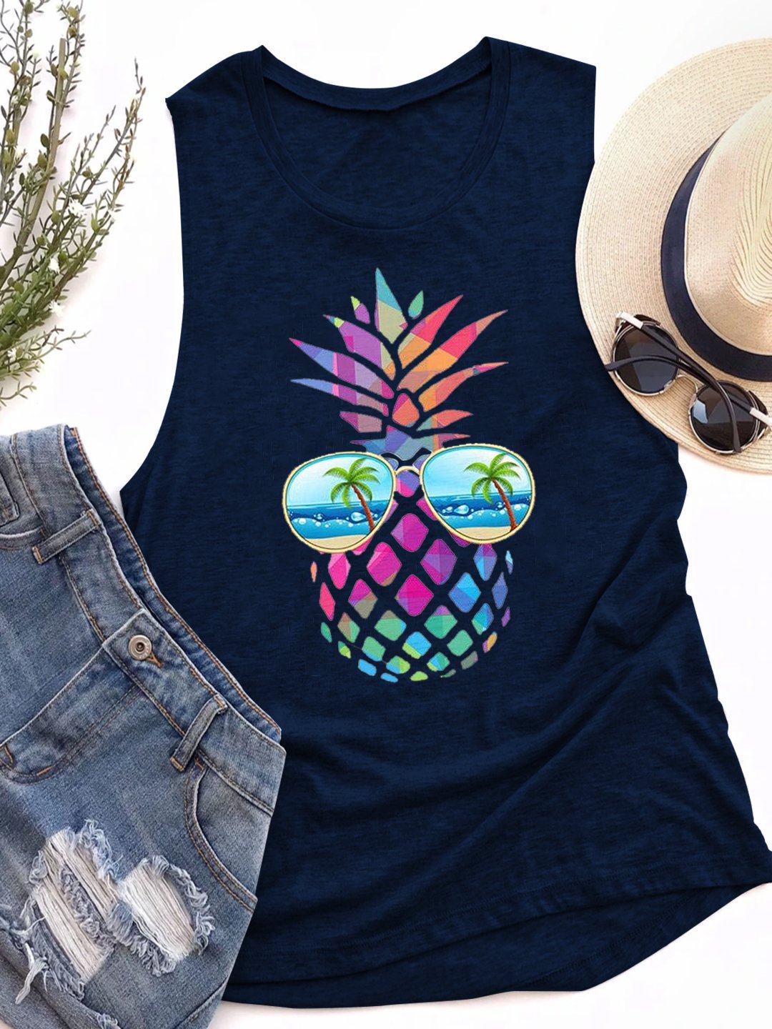 Colorful Pineapple Sunglasses Beach Tank
