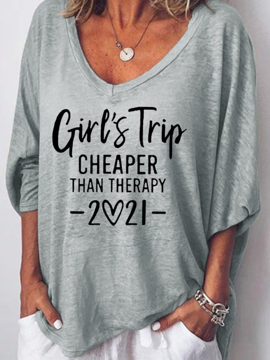 Girl's Trip Cheaper Than Therapy Women's V Neck T-Shirt