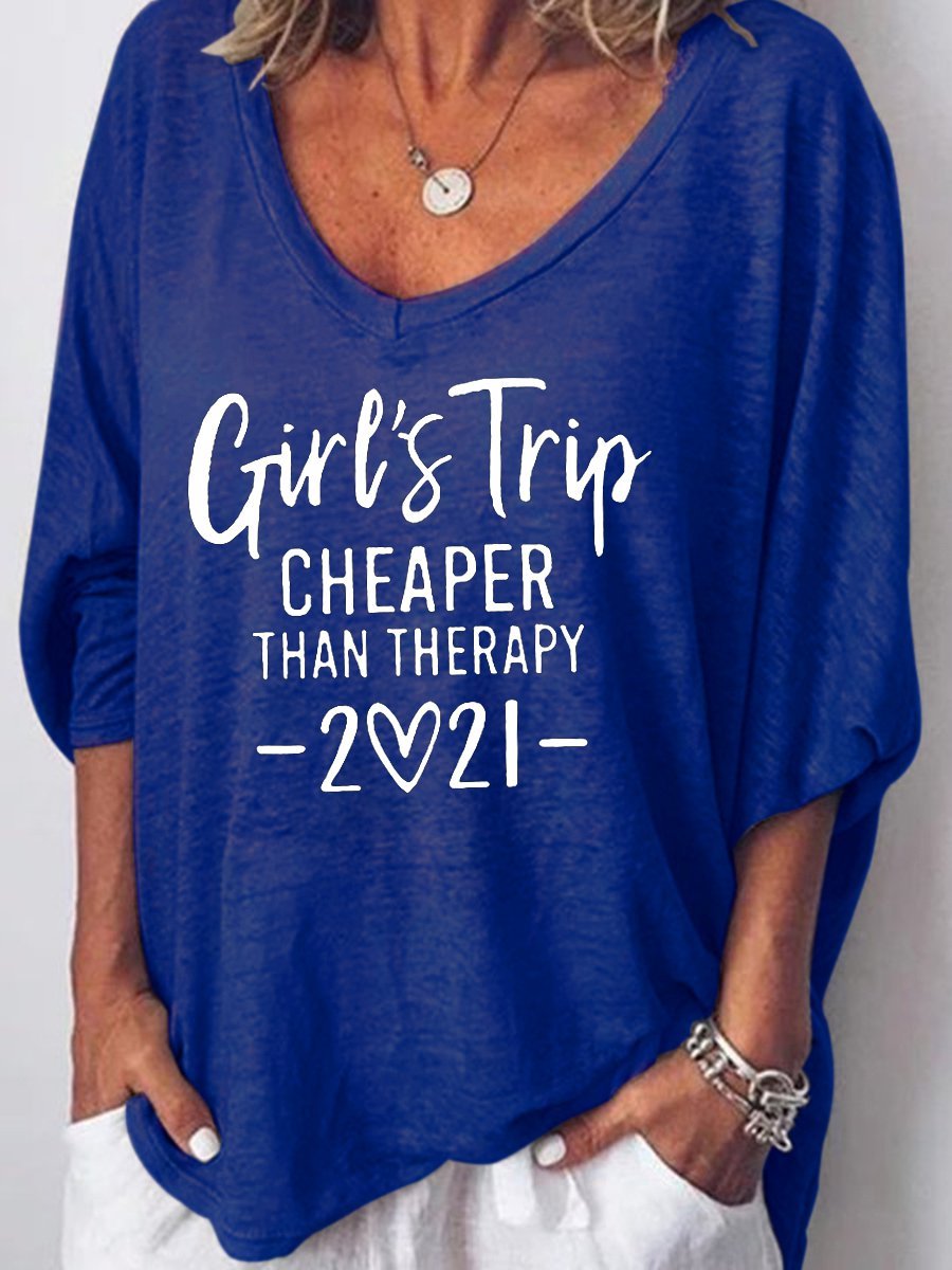 Girl's Trip Cheaper Than Therapy Women's V Neck T-Shirt