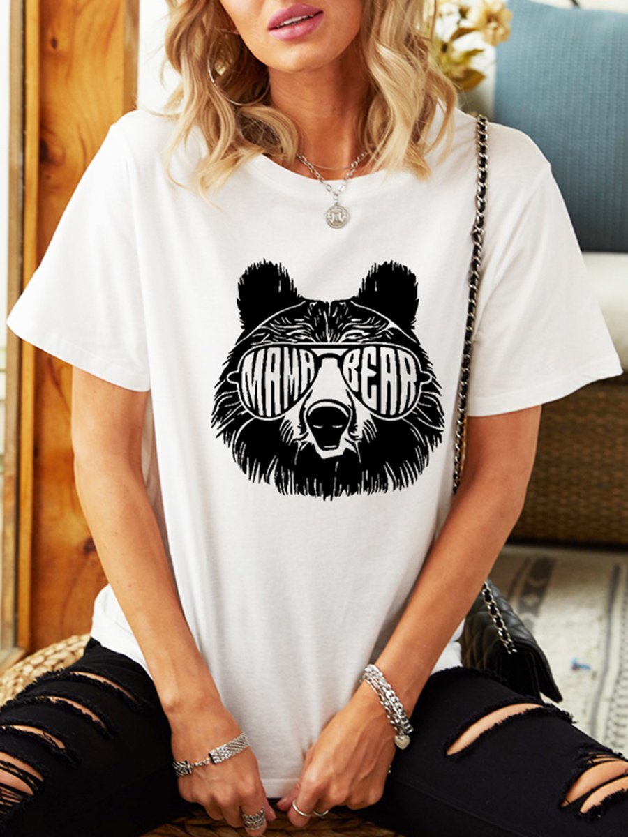 Mama Bear Mother's Day Graphic Crew Neck Tee Top