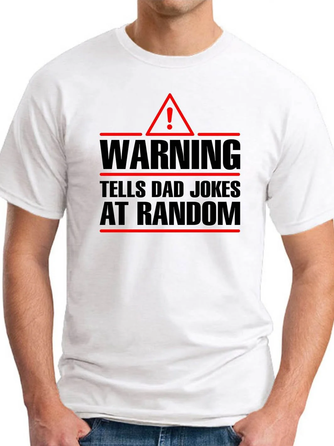 Warning Tells Dad Jokes At Random Men's round neck T-shirt