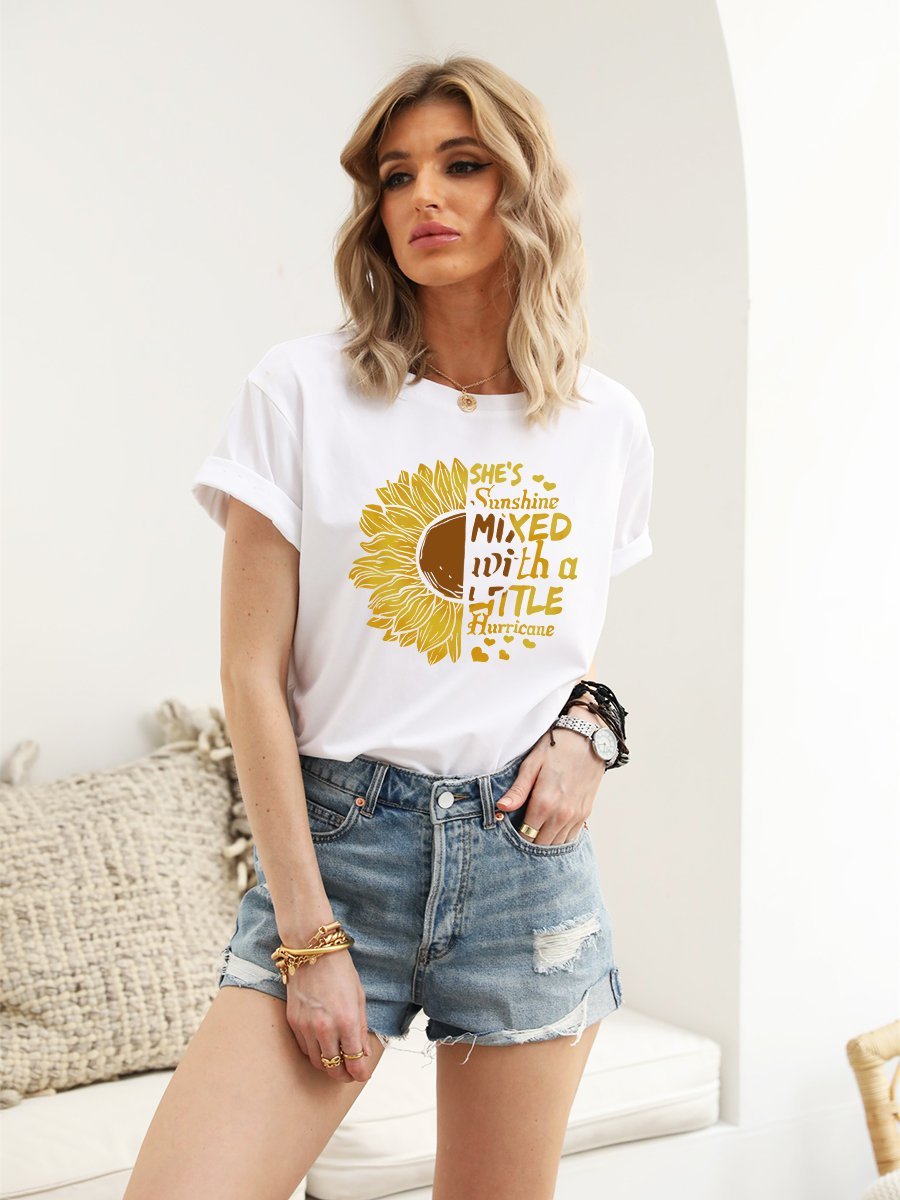 She's Sunshine Mixed With A Little Hurricane Sunflower Graphic Tee