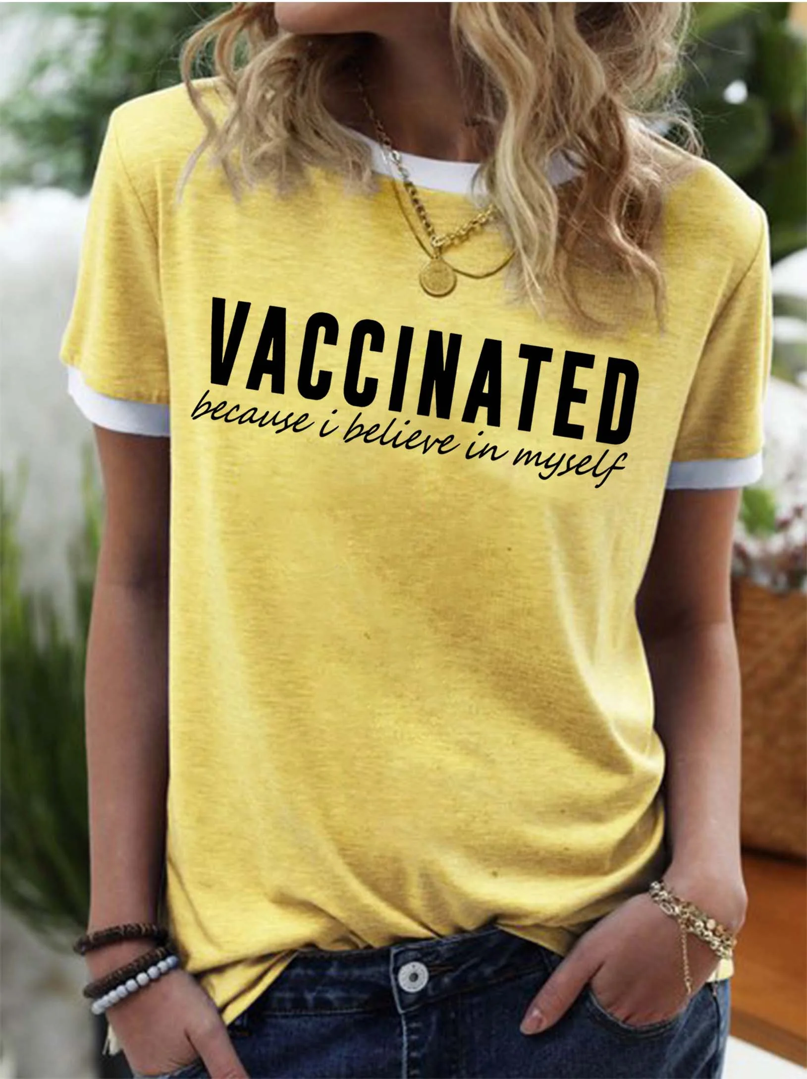 Vaccinated because i believe in myself Women's round neck T-shirt