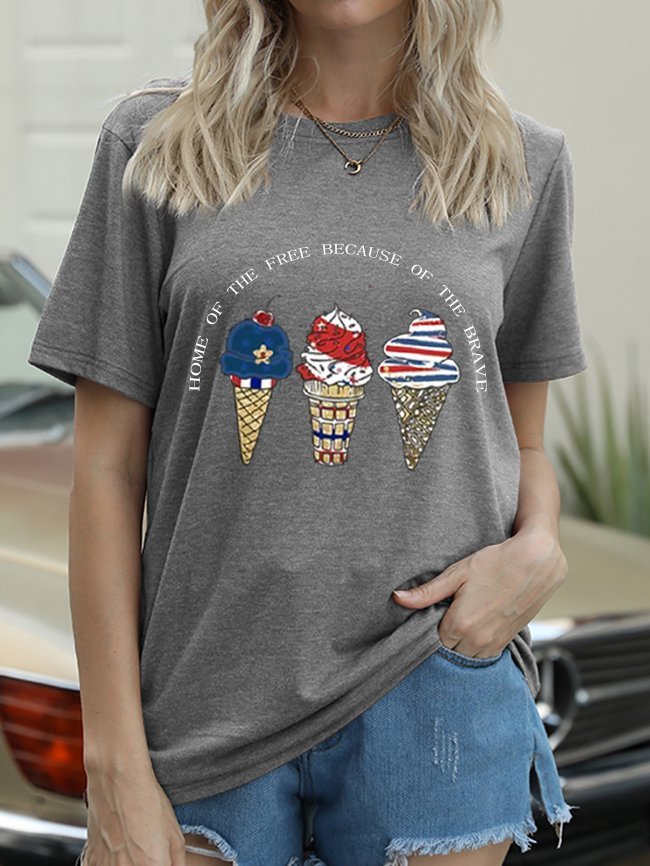 American Flag Home Of The Free Because Of The Brave Crew Neck Cotton-Blend T-shirt