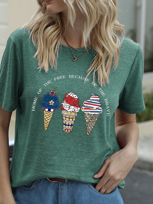 American Flag Home Of The Free Because Of The Brave Crew Neck Cotton-Blend T-shirt