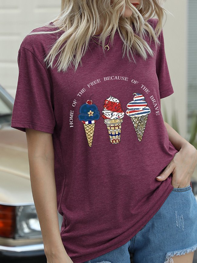 American Flag Home Of The Free Because Of The Brave Crew Neck Cotton-Blend T-shirt