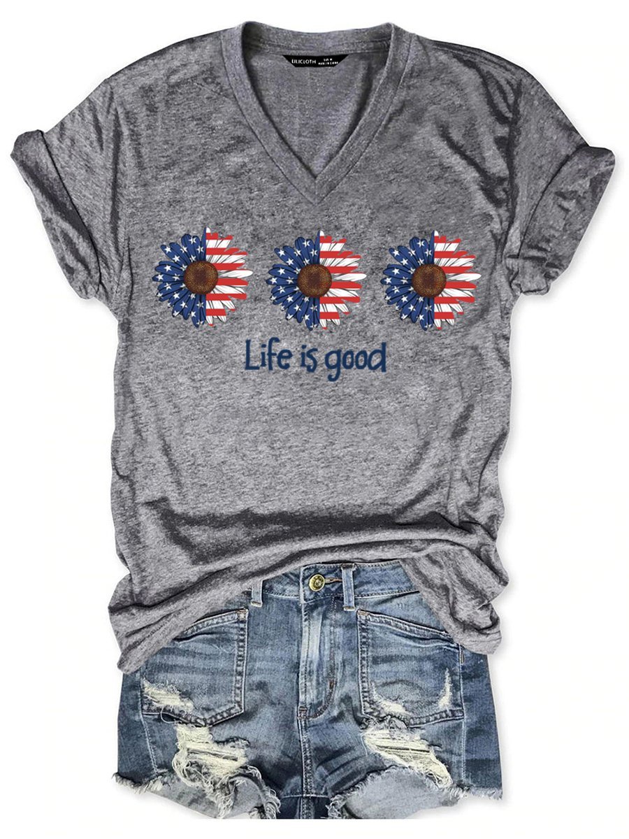 American Flag And Sunflower Women's T-Shirt