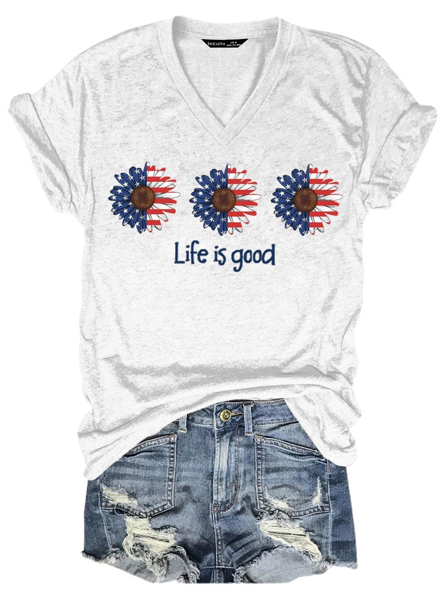 American Flag And Sunflower Women's T-Shirt