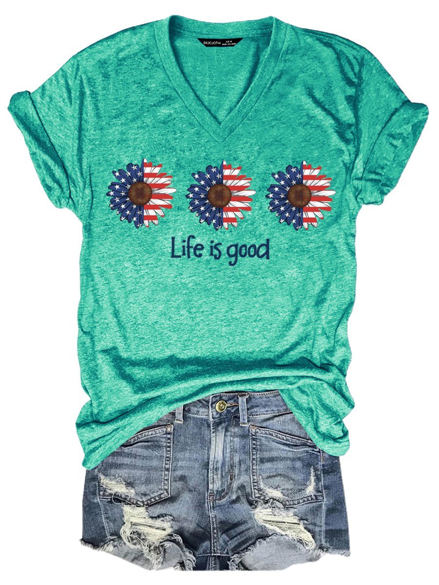 American Flag And Sunflower Women's T-Shirt