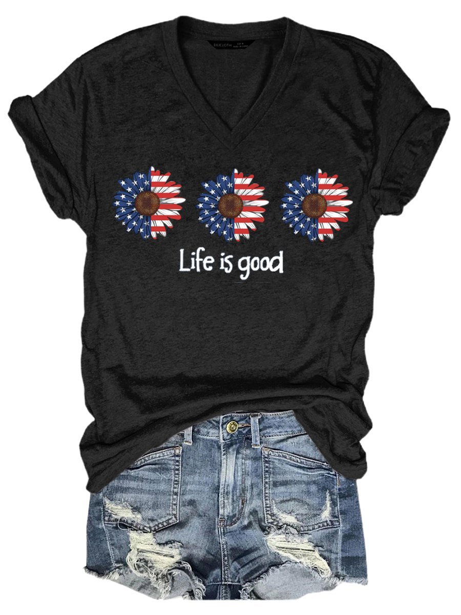 American Flag And Sunflower Women's T-Shirt