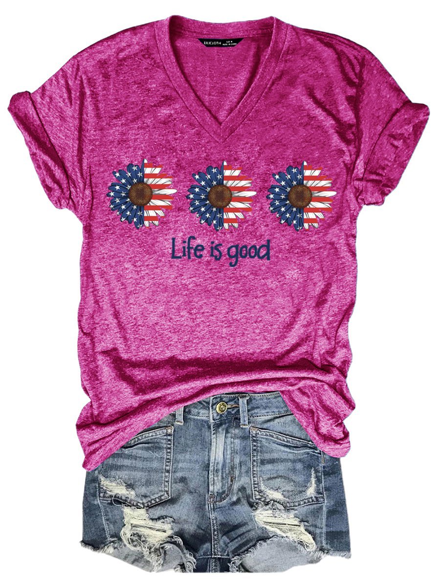 American Flag And Sunflower Women's T-Shirt