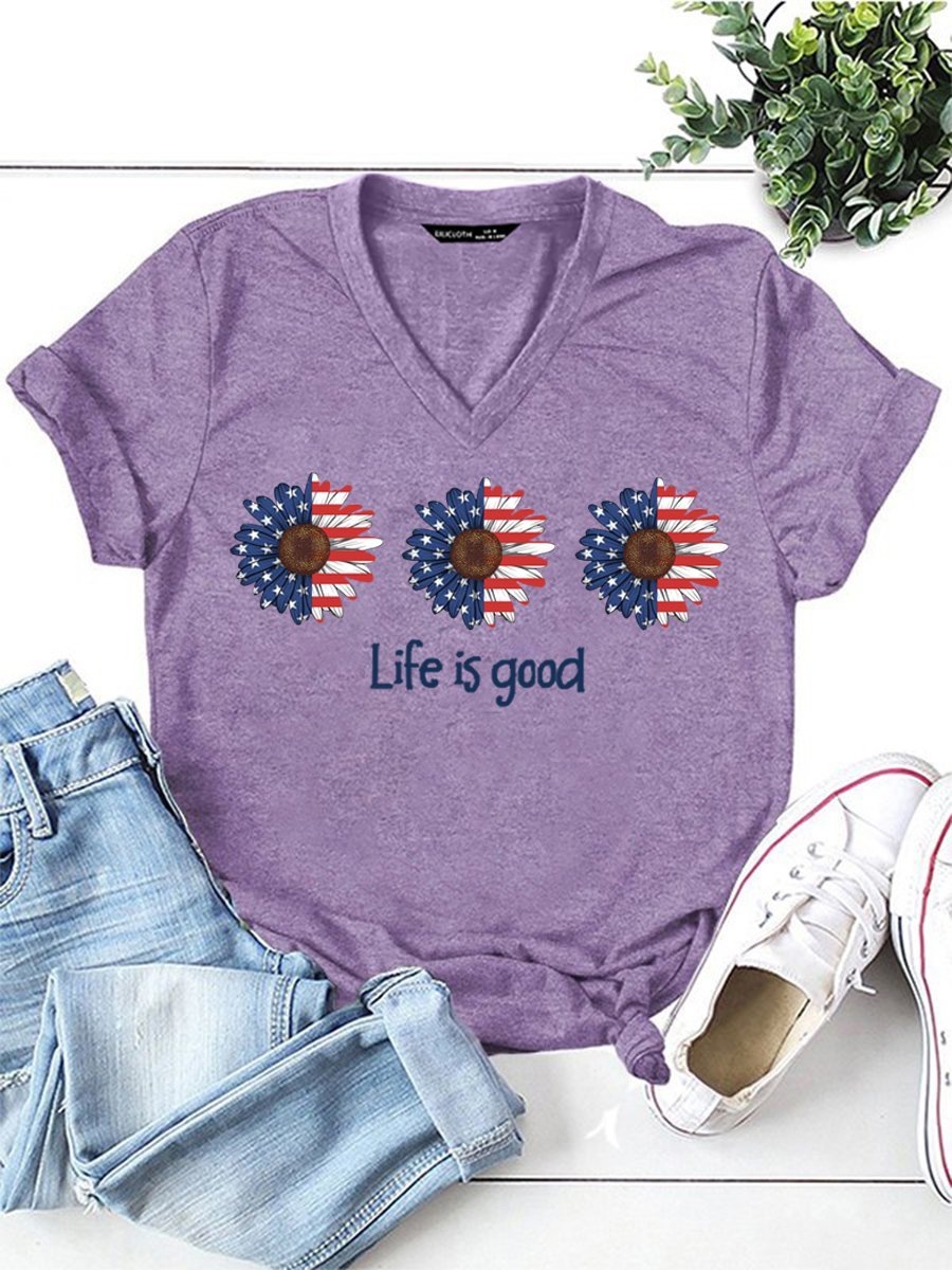 American Flag And Sunflower Women's T-Shirt