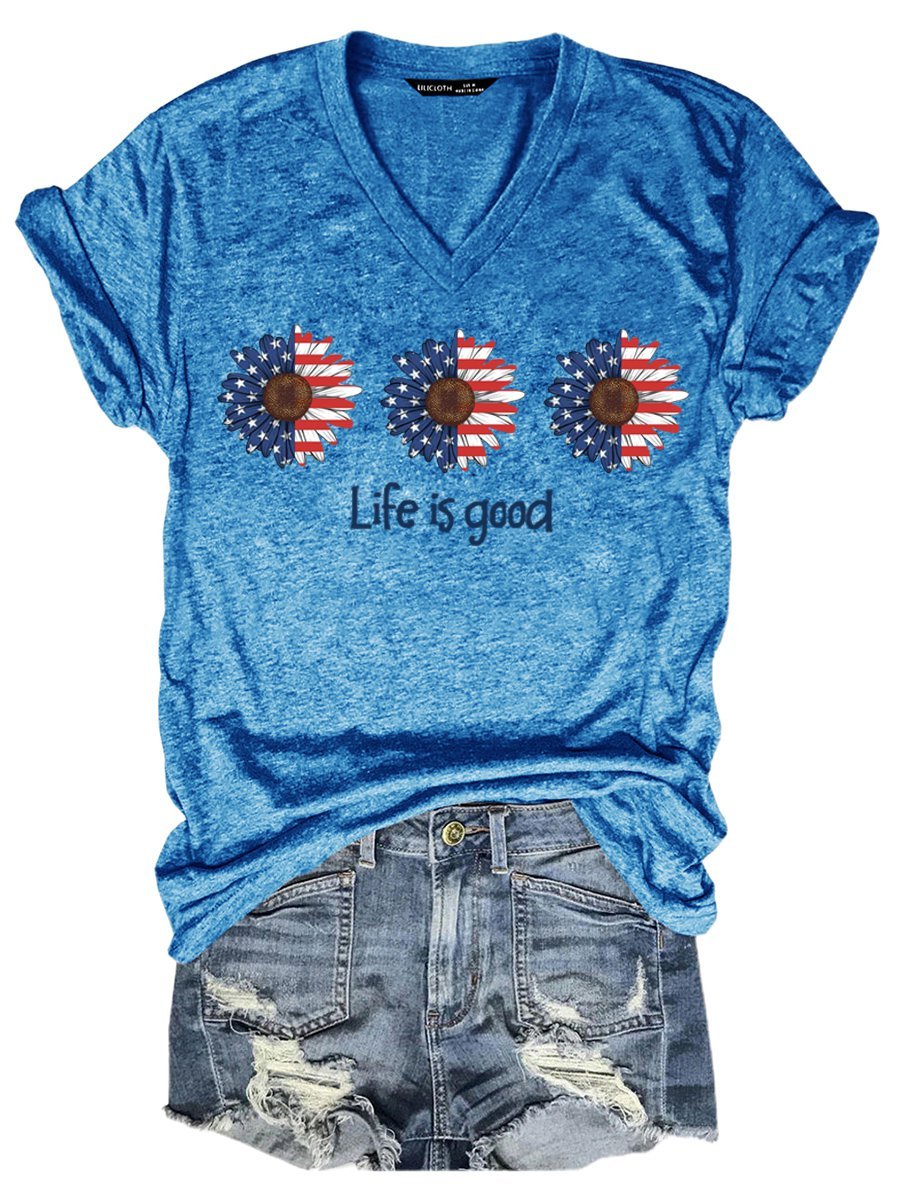 American Flag And Sunflower Women's T-Shirt