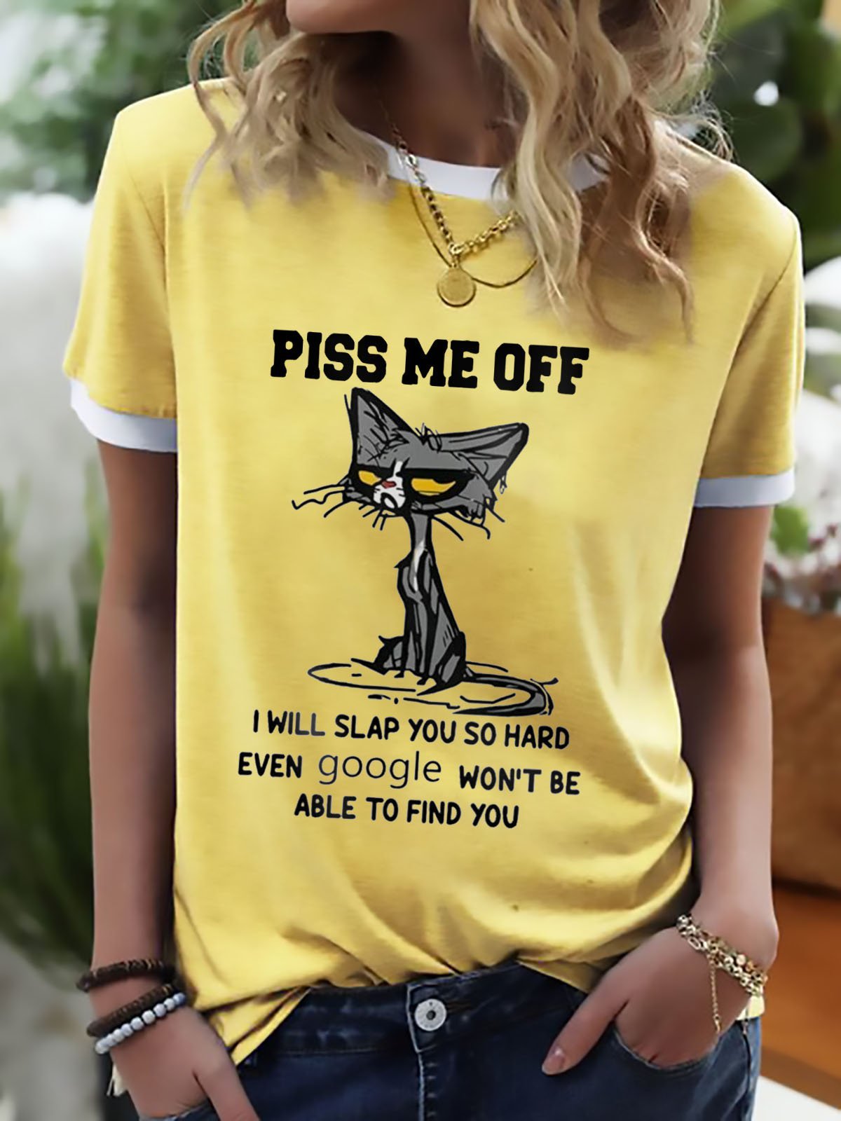 Black Cat Piss Me Off I Will Slap You So Hard Funny Graphic Ringer Tee