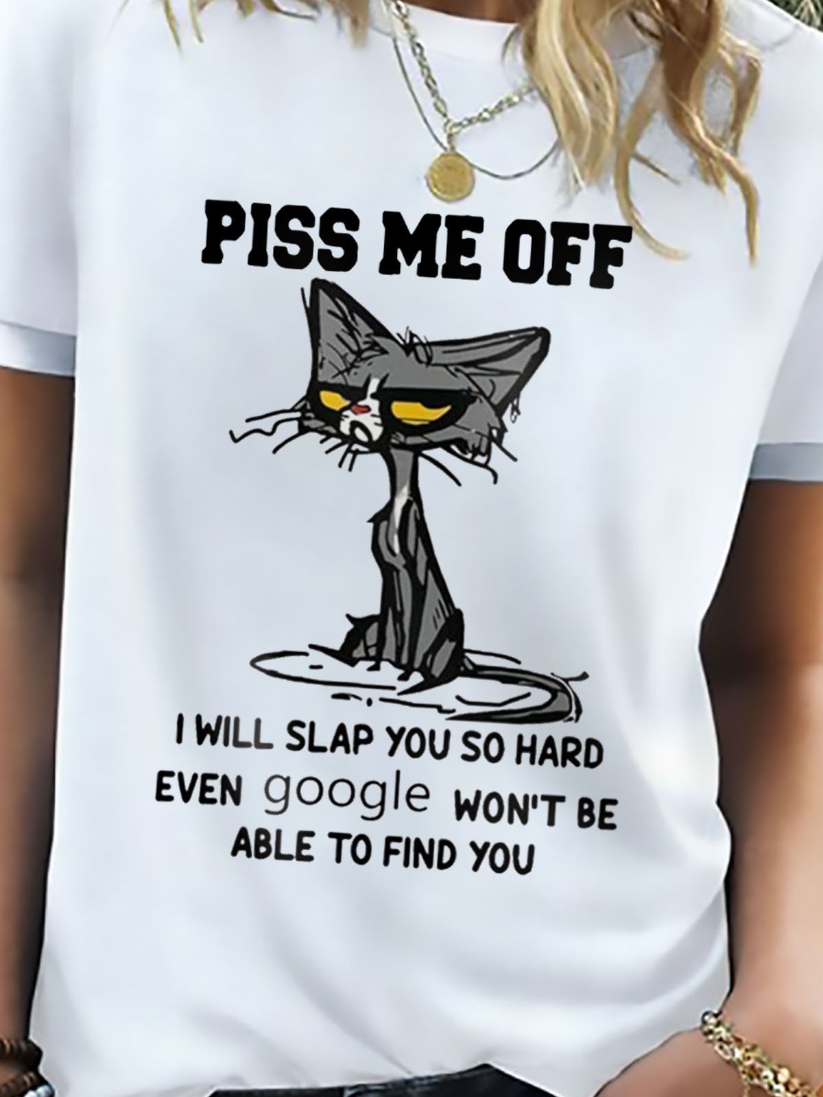 Black Cat Piss Me Off I Will Slap You So Hard Funny Graphic Ringer Tee