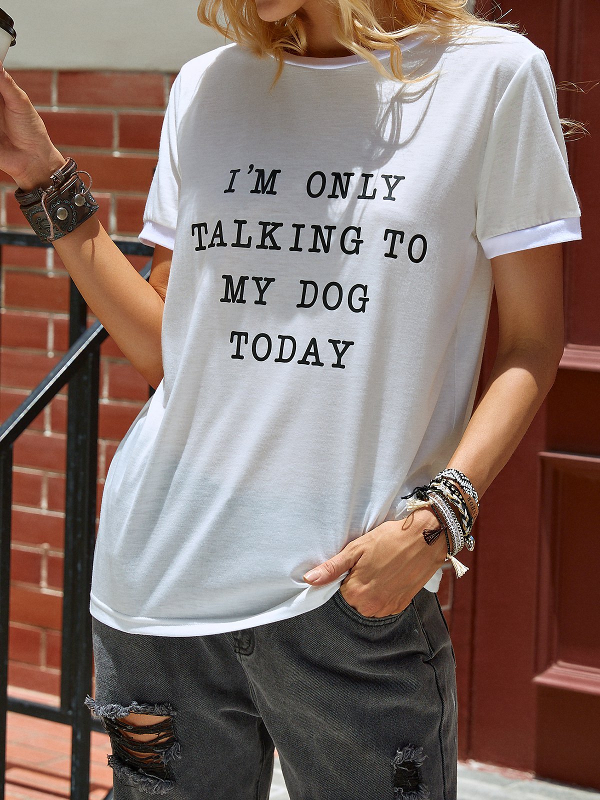 I'm Only Talking To My Dog Today Ringer Tee Round neck T-shirt