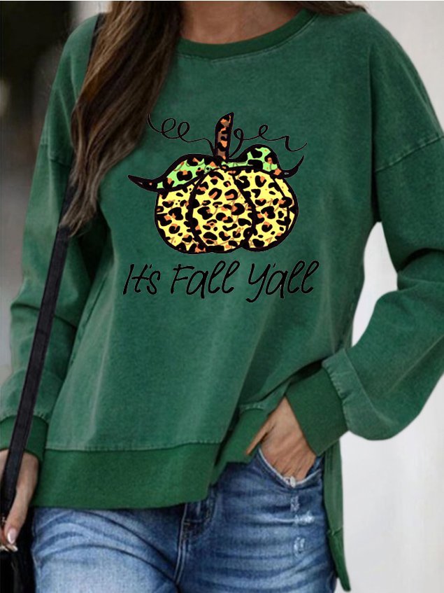 It's fall yall.Pumpkin print round neck long-sleeved polyester cotton Sweatshirts