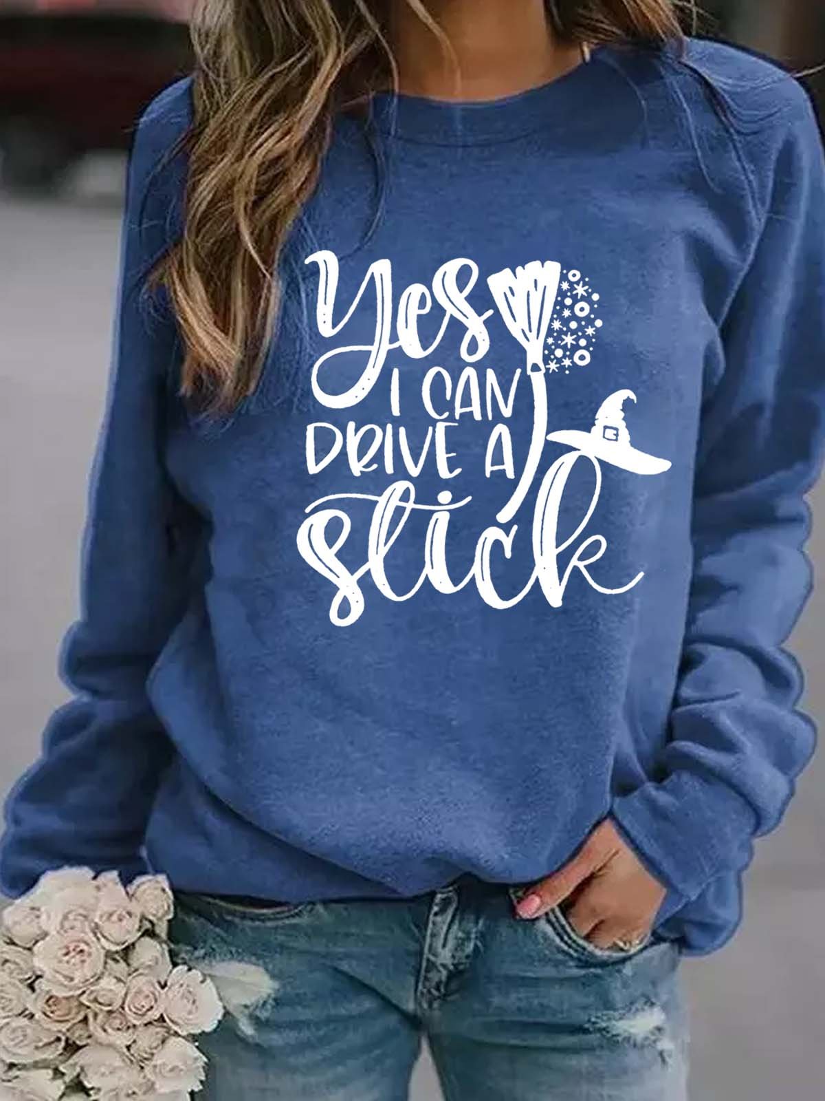 Yes I Can Drive A Stick Round Neck Sweatshirt