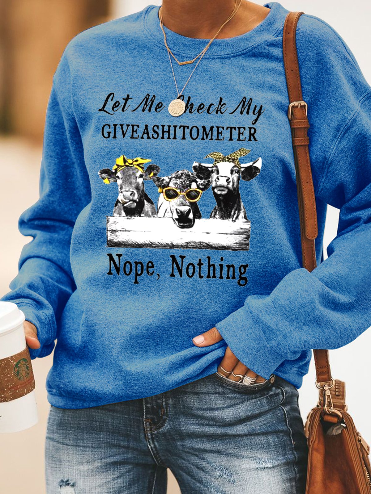 Cow Let Me Check My Giveashitometer Nope Nothing Cotton Blends Sweatshirt