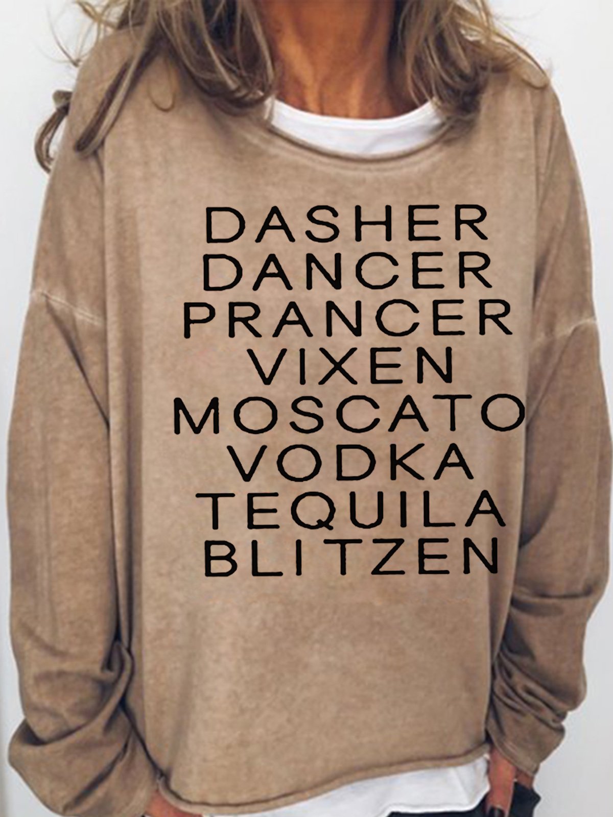 Women's Dasher Dancer Women's Funny Drinking Christmas Casual Sweatshirt