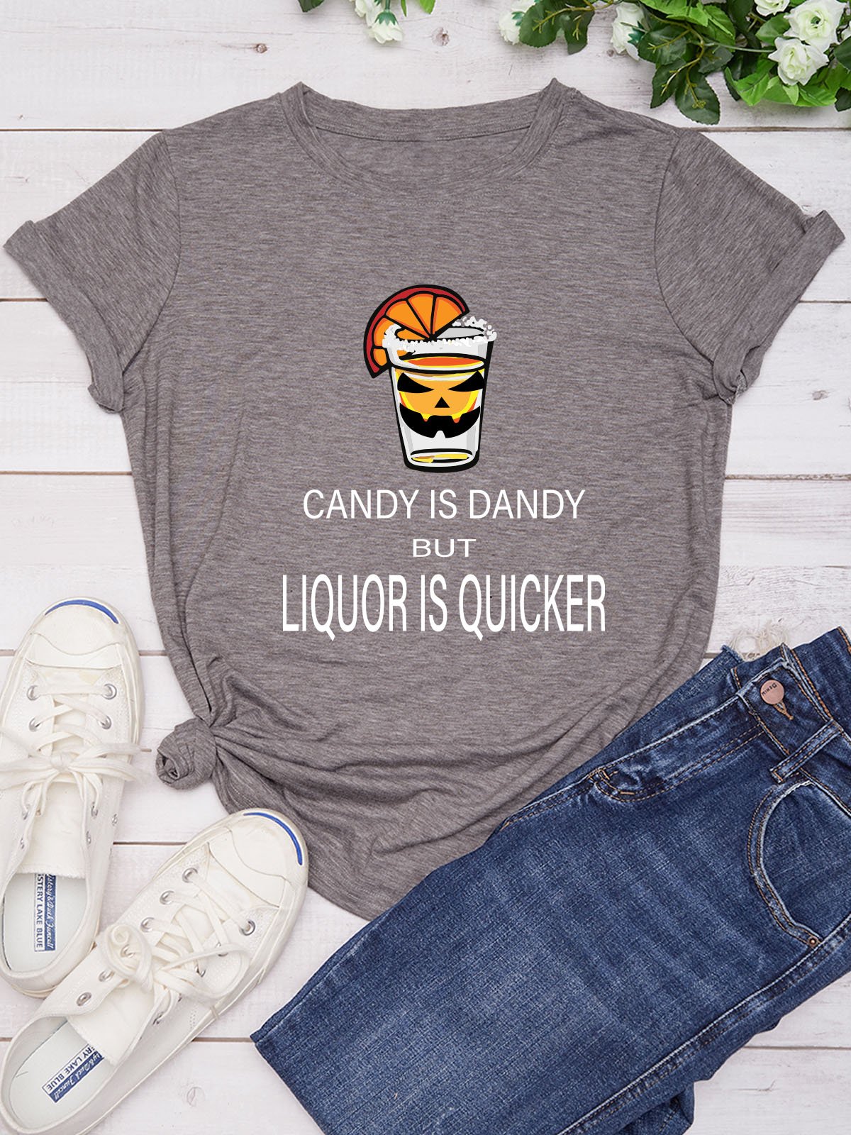 Candy Is Dandy Liquor Is Quicker Halloween Regular Fit Casual T-shirt