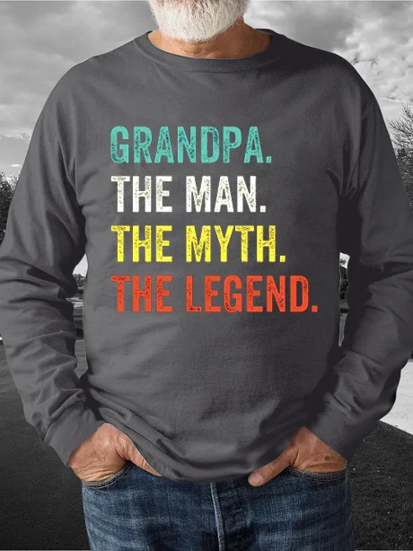 Grandpa funny letter print round neck long sleeve sweatshirt