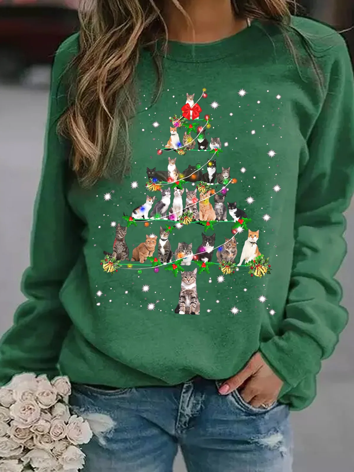 Women's Funny Cats Christmas Tree Casual Sweatshirt