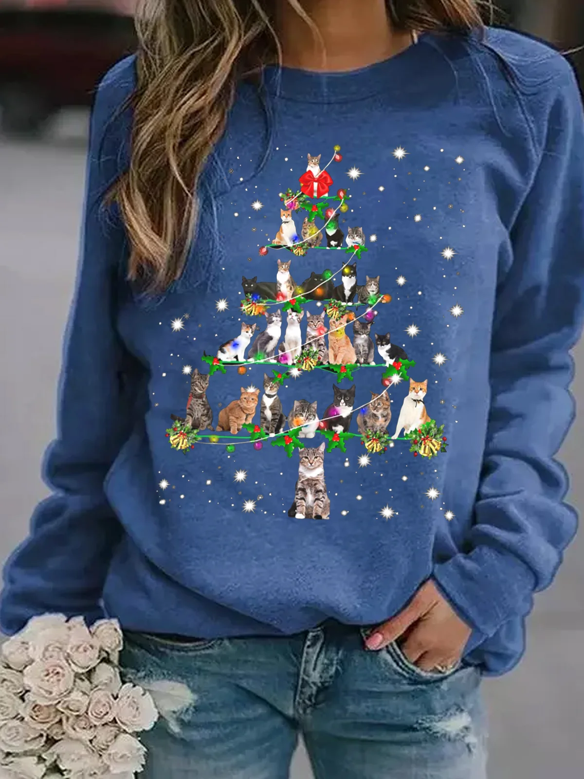 Women's Funny Cats Christmas Tree Casual Sweatshirt