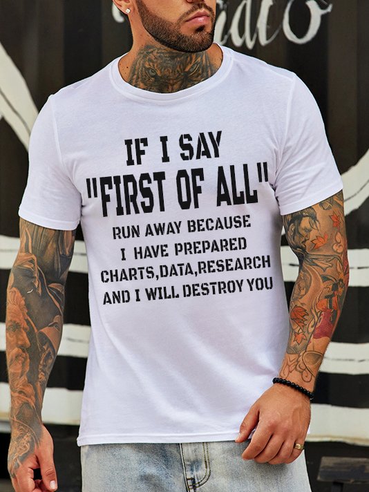 Funny text printed round neck short-sleeved T-shirt