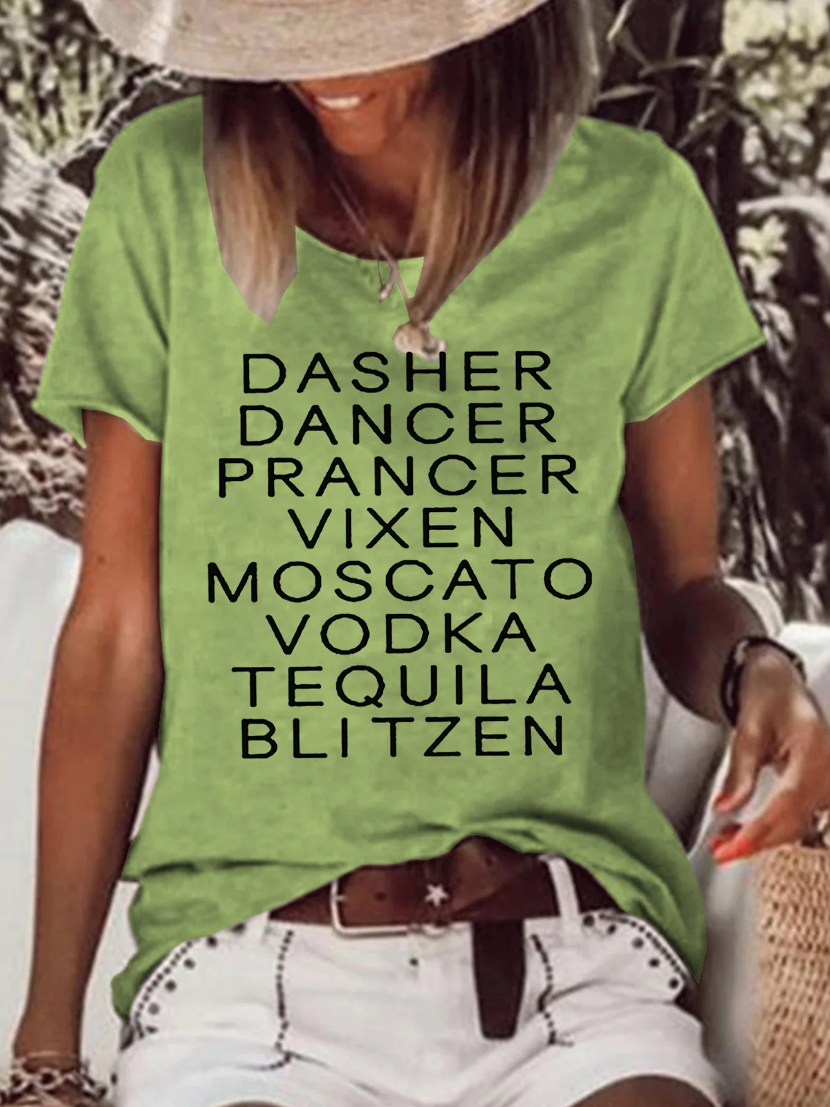 Women's Dasher Dancer Women's Funny Drinking Christmas Casual T-shirt