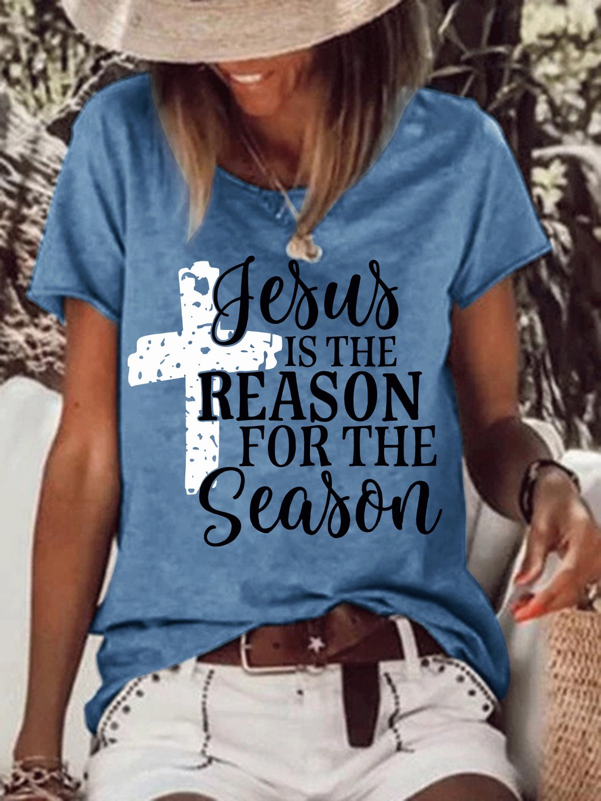 Jesus Is The Reason For The Season Crew Neck Cotton Blends Casual T-shirt