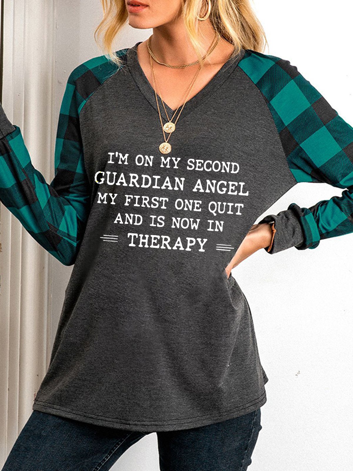 I 'M On Second Guardian Angel V Neck Cotton Blends Sweatshirts