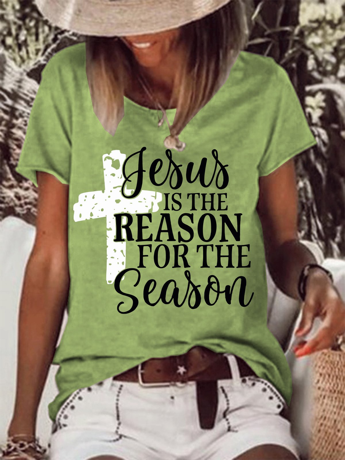 Jesus Is The Reason For The Season Crew Neck Cotton Blends Casual T-shirt