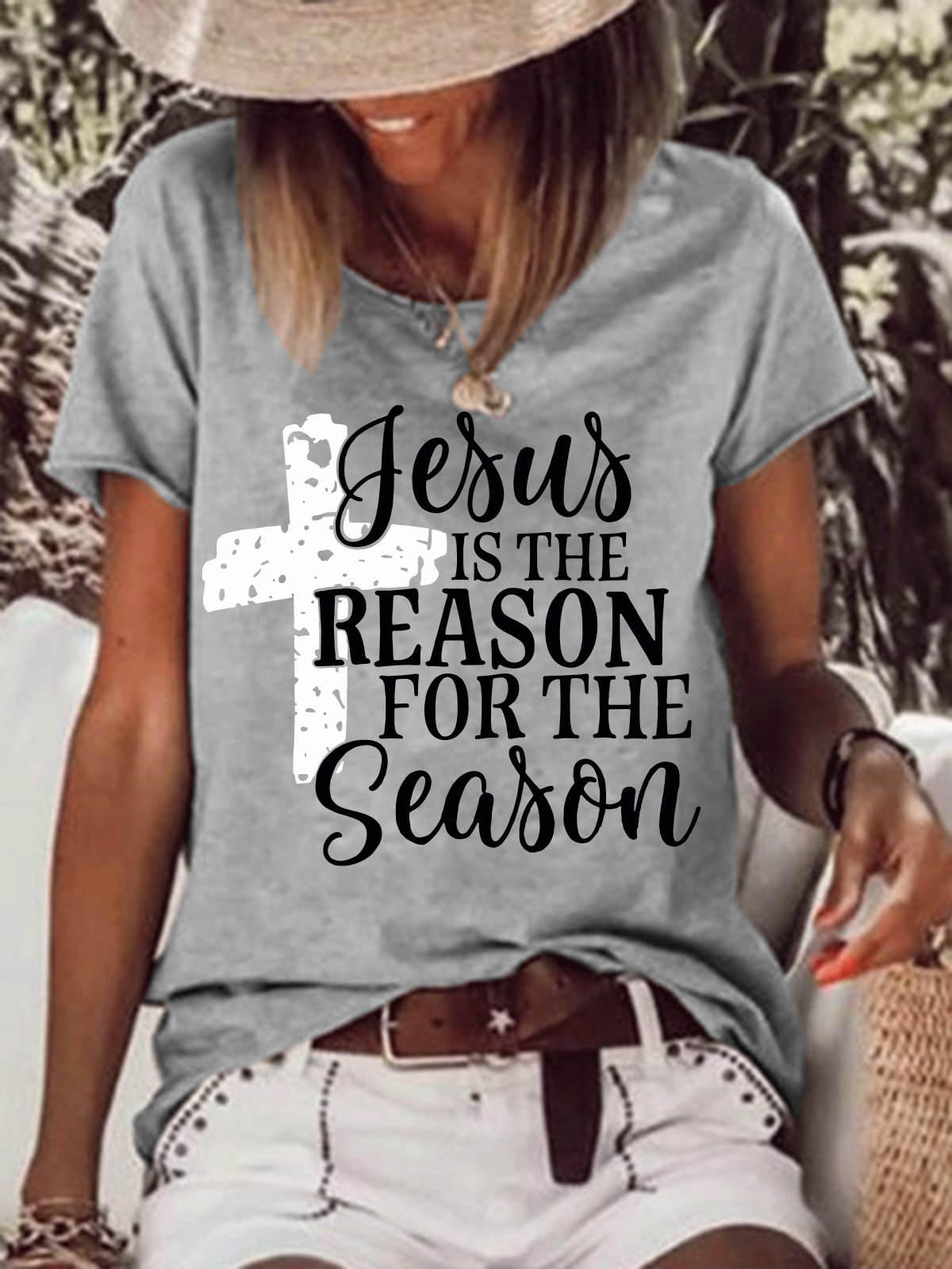 Jesus Is The Reason For The Season Crew Neck Cotton Blends Casual T-shirt