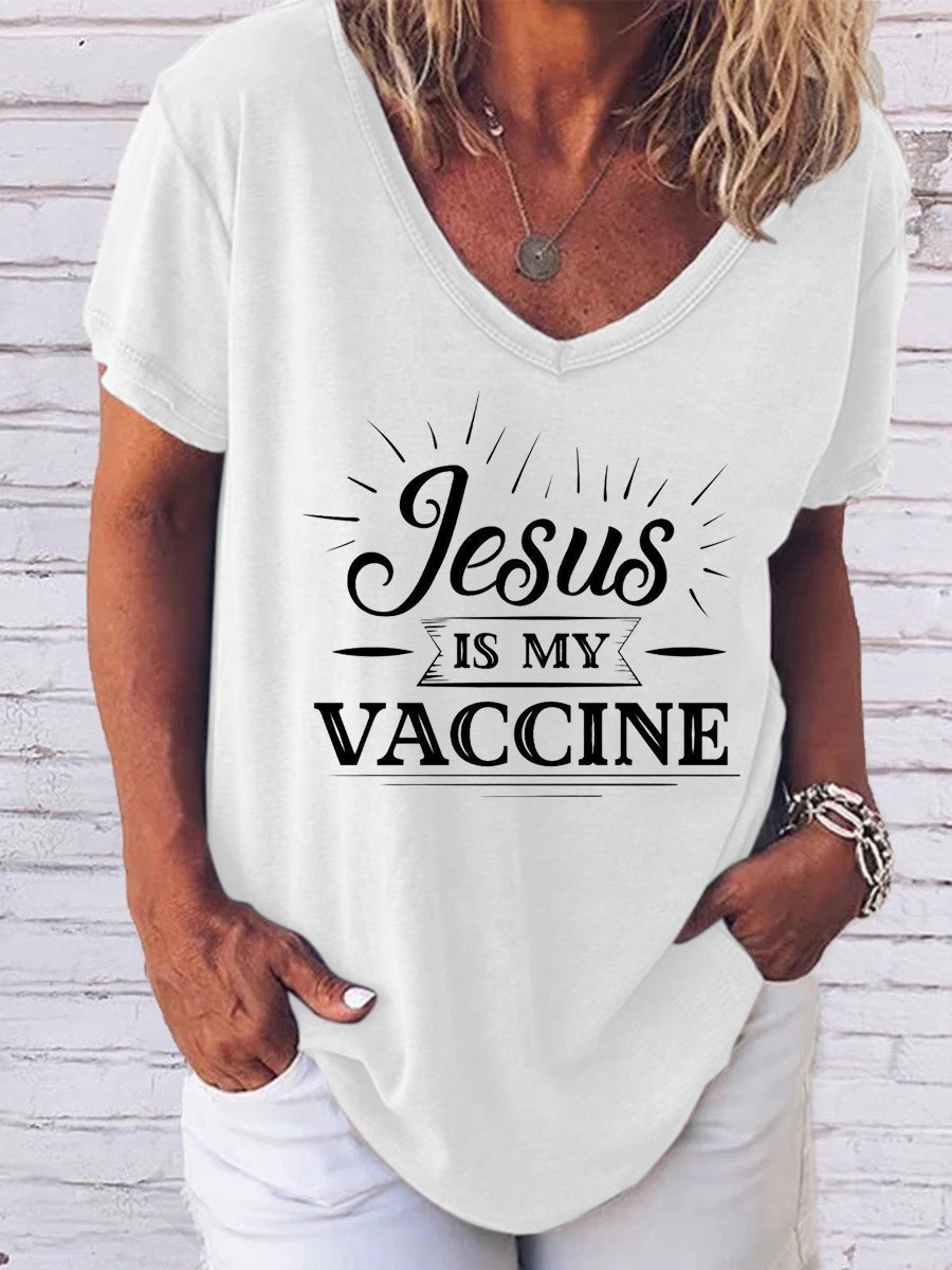 Jesus is my vaccine V-neck short-sleeved T-shirt