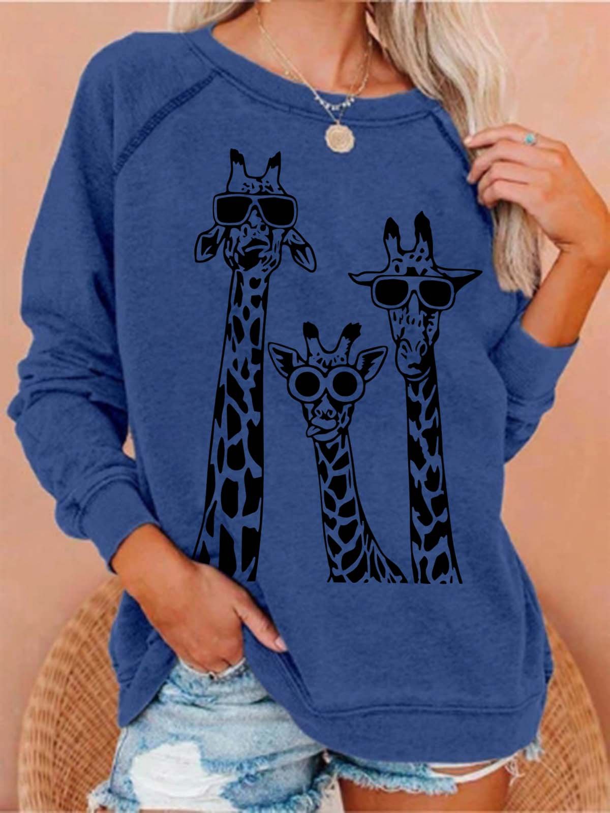 Giraffe Cotton Blends Casual Sweatshirt