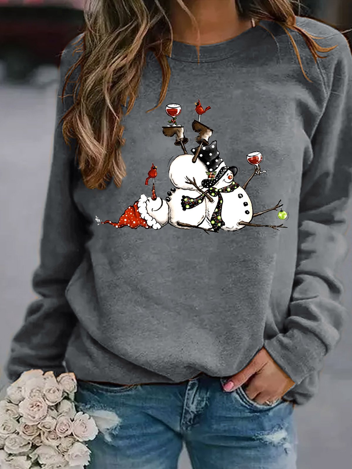 Snowman Xmas Chrismas Wine Scarf Hat Gift Regular Fit Sweatshirts