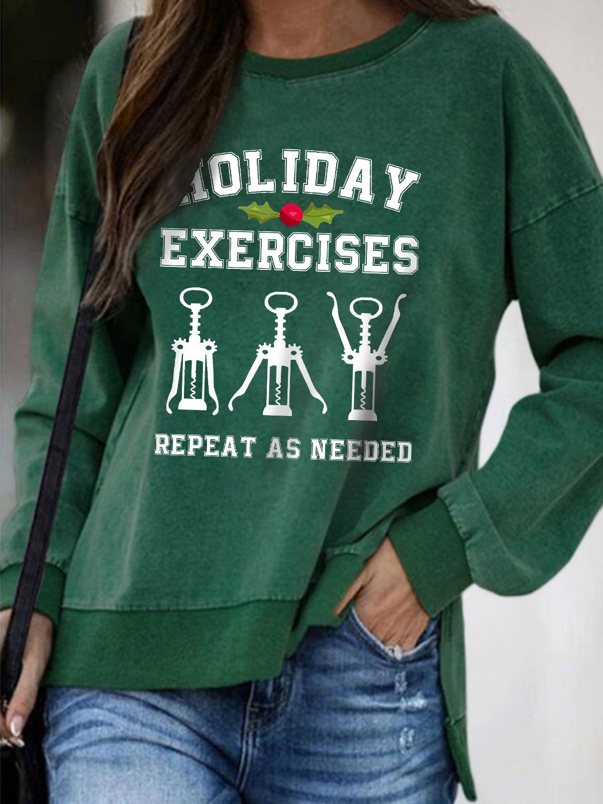 Holiday Exercises Wine Opener Funny Words Xmas Christmas Fit Sweatshirts