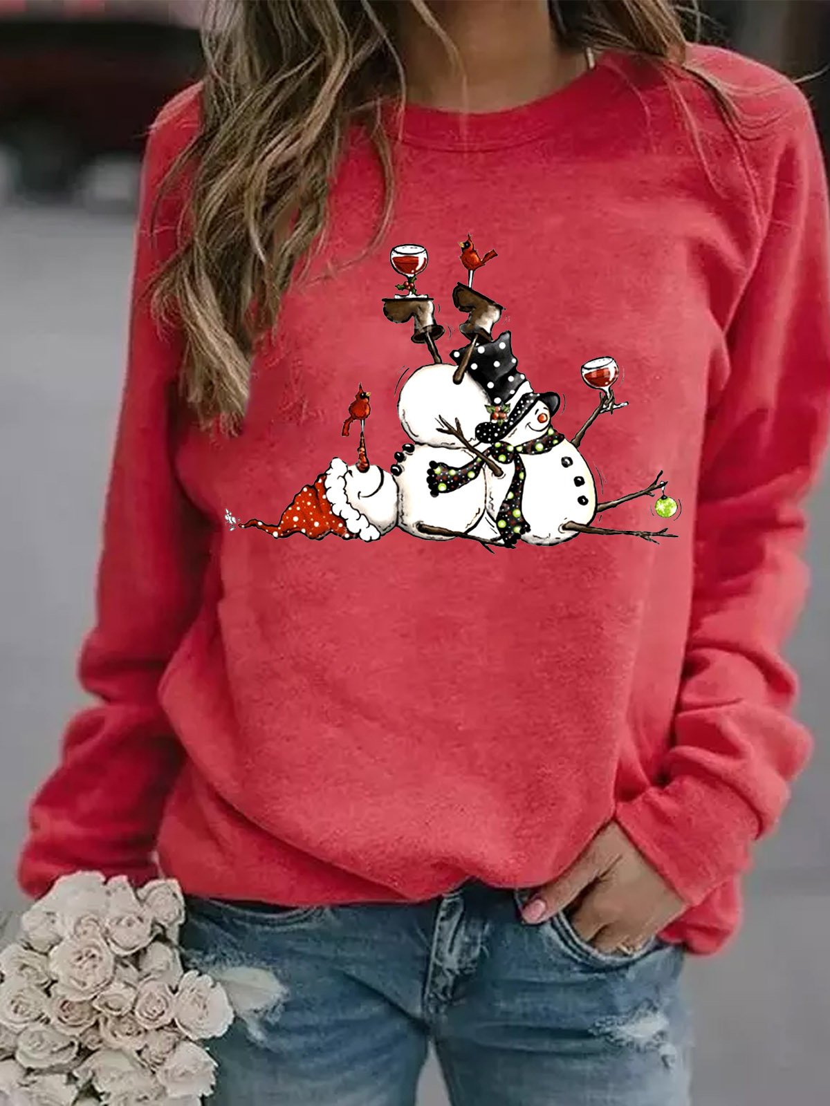 Snowman Xmas Chrismas Wine Scarf Hat Gift Regular Fit Sweatshirts