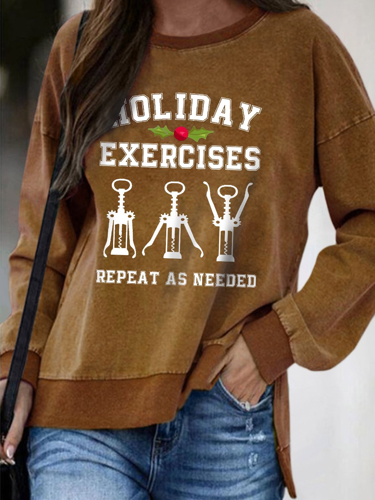 Holiday Exercises Wine Opener Funny Words Xmas Christmas Fit Sweatshirts