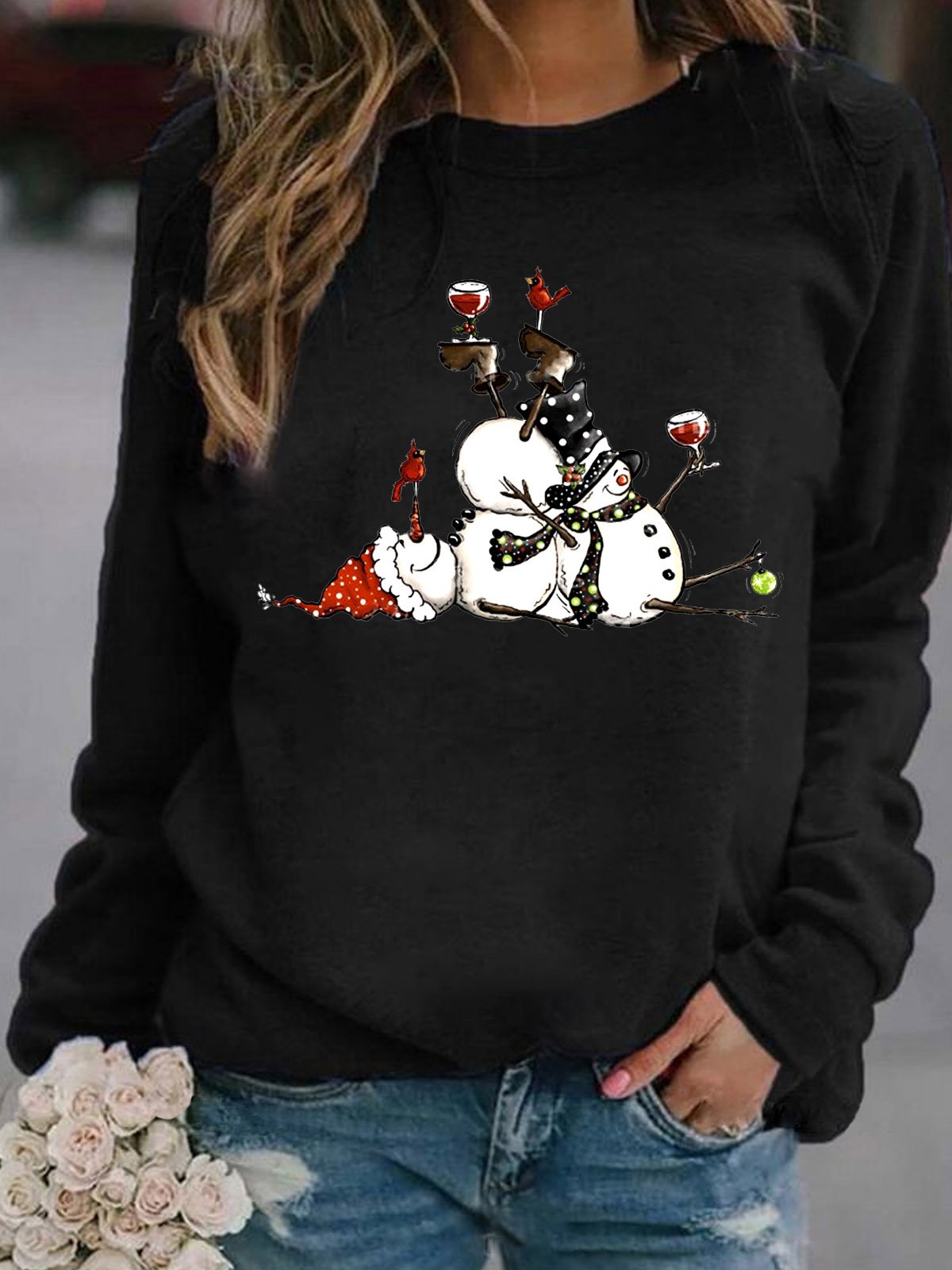 Snowman Xmas Chrismas Wine Scarf Hat Gift Regular Fit Sweatshirts