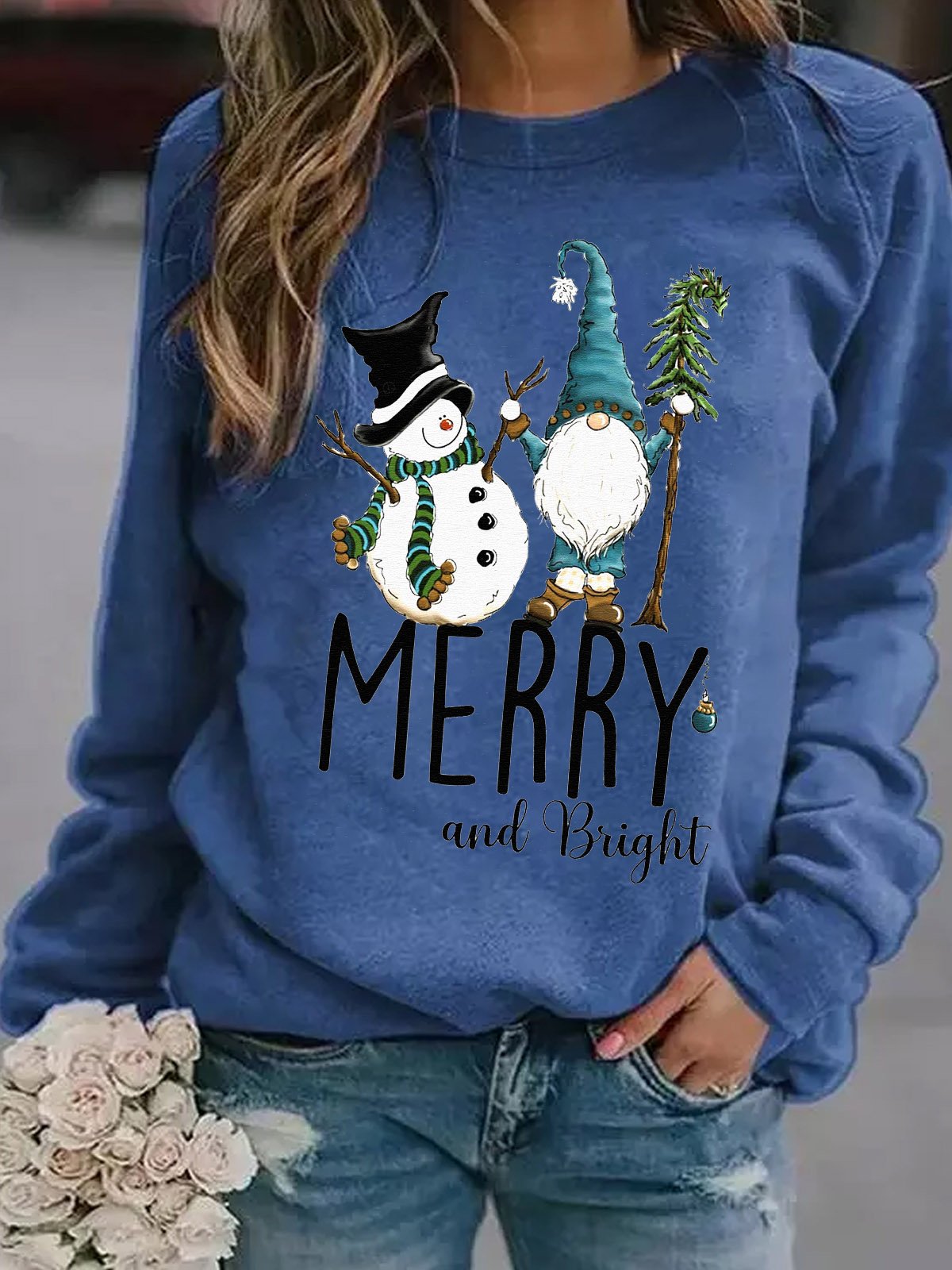 Merry And Bright Xmas Christmas Gift Gnome Snowman Casual Sweatshirt