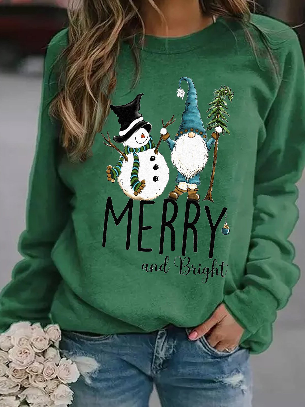 Merry And Bright Xmas Christmas Gift Gnome Snowman Casual Sweatshirt