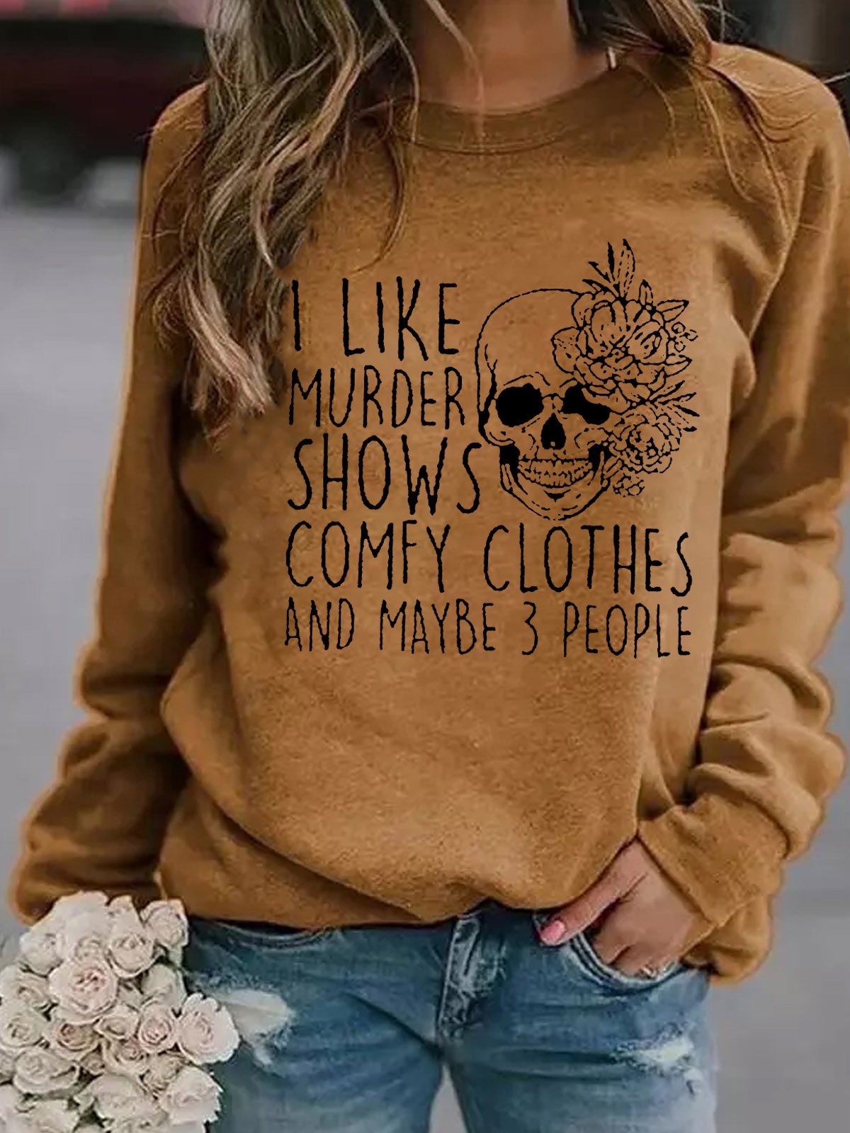 I Like Murder Shows Skull Funny Words Crew Neck Sweatshirt