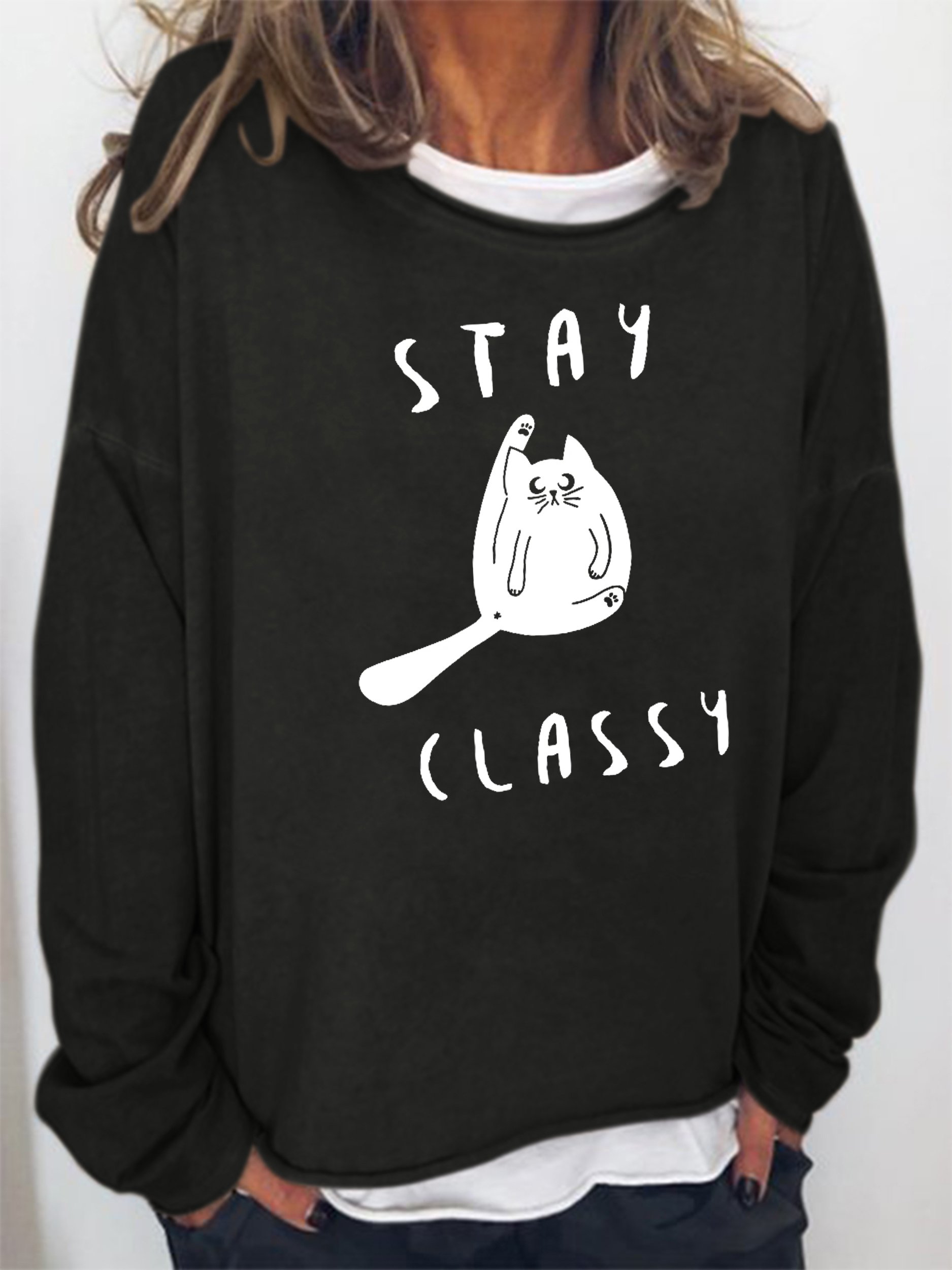 Funny Cat Stay Classy Sweatshirts